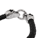 DEVIL'S POISON Black Leather Bracelet for Men with Steel Skulls