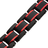 RED STRIPE Carbon Fiber Black Stainless Steel Modern Mens Bracelet