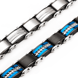 DOUBLE TAKE Blue and Black Steel Two-Sided Bracelet for Men