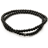 BLACK BOLA BRACELET Thin Width Double Wrap Onyx Beaded Mens Bracelet