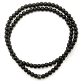 BLACK BOLA BRACELET Thin Width Double Wrap Onyx Beaded Mens Bracelet