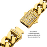 GOLD DIAMOND DUST 10mm Miami Cuban Link Mens Bracelet in Gold Steel - Clasp View