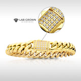 GOLD DIAMOND DUST 10mm Miami Cuban Link Mens Bracelet in Gold Steel - Lab-Grown Diamonds
