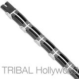 DARK DESTROYER Black Metal Stainless Steel Bracelet with Inlaid Coiled Black Cables