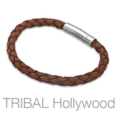HAVANA Brown Braided Mens Leather Bracelet