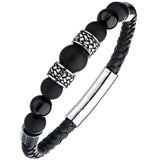 THE DIVIDE Black Onyx and Leather Mens Bracelet with Stainless Steel