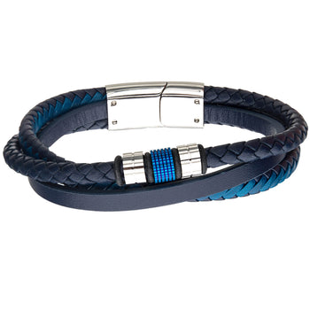 AQUEDUCT Blue and Black Leather Mens Bracelet with Blue Steel