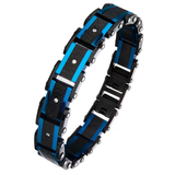 ICE STONE Blue and Black Steel Hammered Link Bracelet with CZ Stones