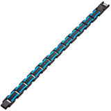 ICE STONE Blue and Black Steel Hammered Link Bracelet with CZ Stones