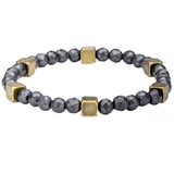 BRASS TACKS BRACELET Grey Stone Beaded Bracelet with Brass Cubes