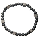 BLOCKHEAD Grey Hematite Bead Bracelet for Men Steel Brass Cubes