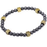 BRASS TACKS BRACELET Grey Stone Beaded Bracelet with Brass Cubes