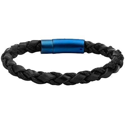 NIGHT BLUES Black and Dark Blue Braided Mens Leather Bracelet