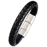 INTERWOVEN BRACELET Steel Infused Black Braided Leather Mens Bracelet