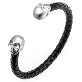 MORTUARY SKULL CUFF Bracelet for Men with Braided Black Leather