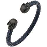 MORTUARY BLACK SKULL CUFF Bracelet for Men with Dark Blue Leather