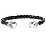 MORTUARY SKULL CUFF Bracelet for Men with Braided Black Leather