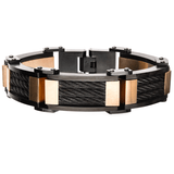 TRAINCAR BRACELET Rose Gold Steel Links with Black Steel Cable Inlays