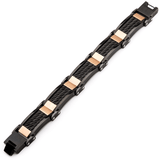 TRAINCAR BRACELET Rose Gold Steel Links with Black Steel Cable Inlays