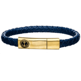 AHOY BLUE Mens Anchor Bracelet with Gold Steel and Blue Leather