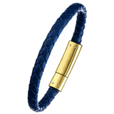 AHOY BLUE Mens Anchor Bracelet with Gold Steel and Blue Leather