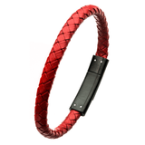 AHOY RED Mens Anchor Bracelet with Black Steel and Red Leather