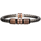 ORANGE SLICER Grey Braided Leather Bracelet with Copper Steel Beads