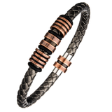 ORANGE SLICER Grey Braided Leather Bracelet with Copper Steel Beads