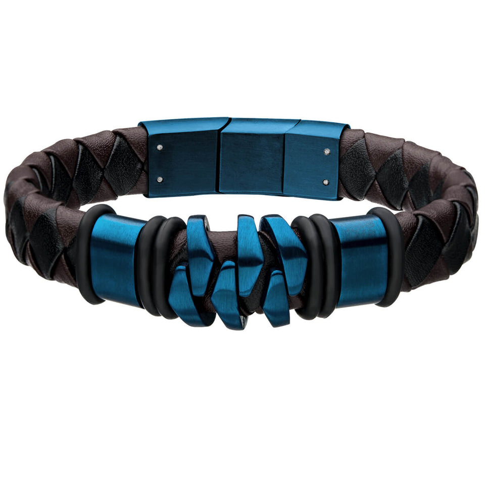 KILOWATT BLUE Modern Style Mens Bracelet in Steel and Leather