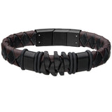 KILOWATT BLACK Steel and Leather Modern Style Mens Bracelet