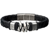 KILOWATT GUNMETAL Steel Modern Style Mens Bracelet with Black Leather