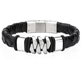 KILOWATT Steel and Black Leather Modern Style Bracelet for Men