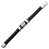 KILOWATT Steel and Black Leather Modern Style Bracelet for Men