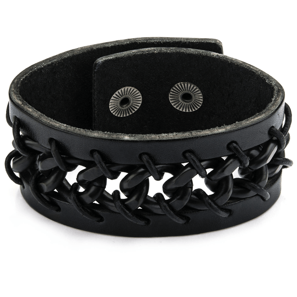 LACES CUFF Black Leather Mens Bracelet with Boxing Glove Laced Design