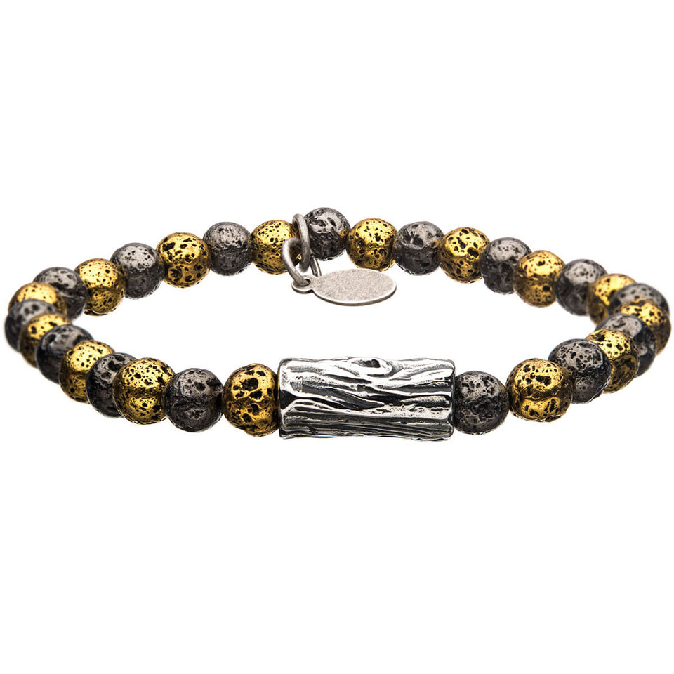 GOLDEN AGE Bead Bracelet for Men in Hematite and Gold Steel