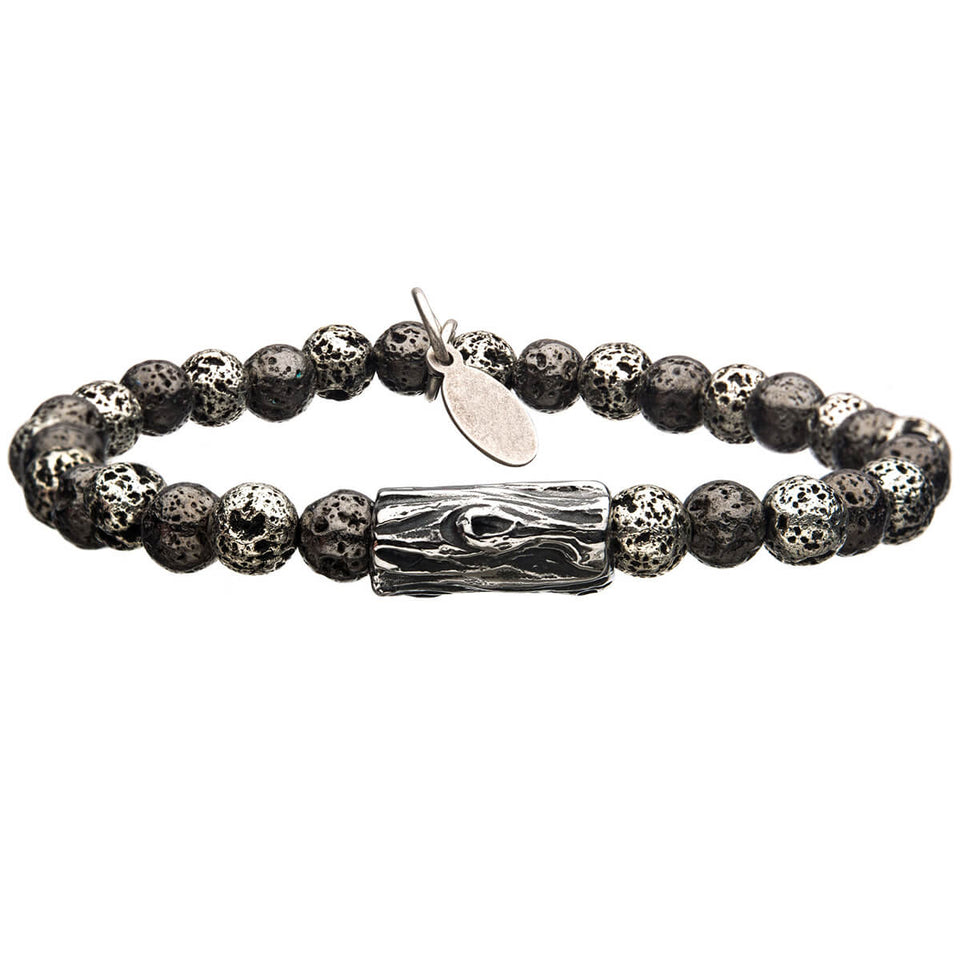 IRON AGE Bead Bracelet for Men in Hematite and Steel