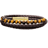 BROWN TIGER BRACELET Golden Tigers Eye Stone and Braided Brown Leather