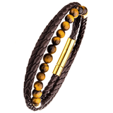 BROWN TIGER BRACELET Golden Tigers Eye Stone and Braided Brown Leather