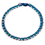 BLUE EON Blue Tinted Steel Flat Curb Link Bracelet for Men