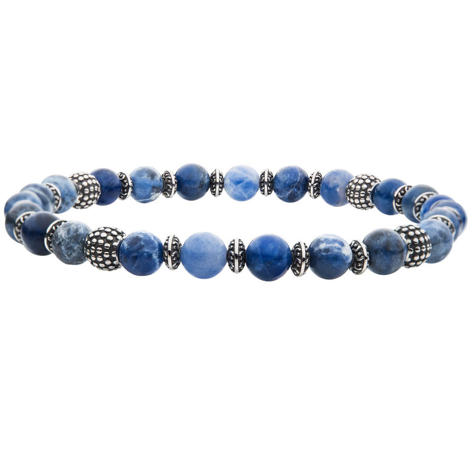 BLUEBERRY Blue Bead Bracelet for Men in Sodalite and Steel