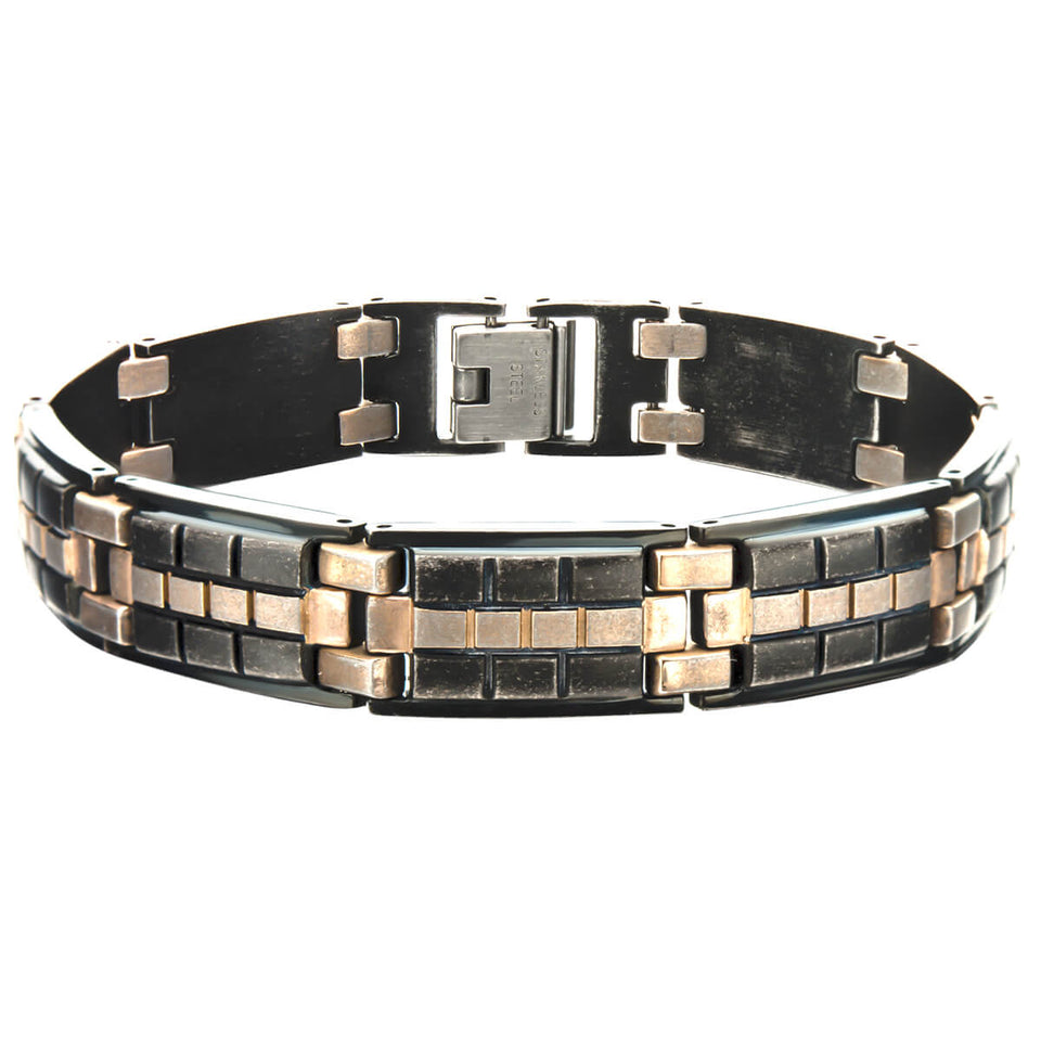 RAILWAY Black and Bronze Steel Link Bracelet for Men