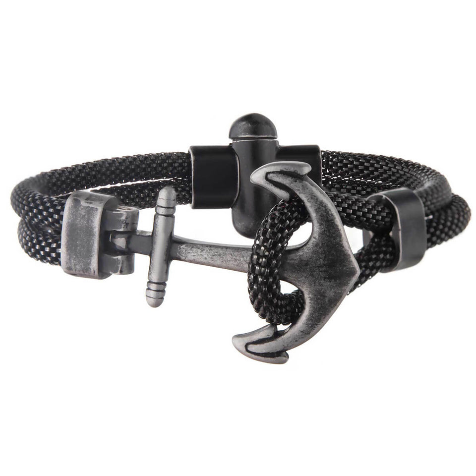 AHOY ANCHOR MESH Double Strand Mens Bracelet with Antique Steel