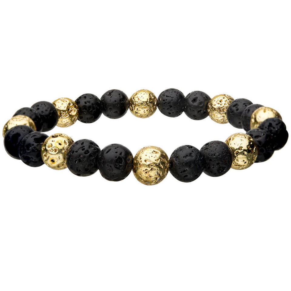 EREBUS Bead Bracelet for Men in Gold Steel and Lava Stone