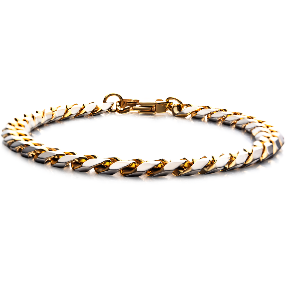 GOLD ENVY Flat Curb Link Gold Steel Mens Bracelet