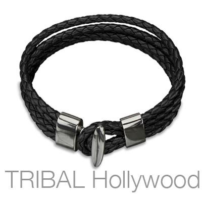 Multi-Strand Black Leather Bracelet