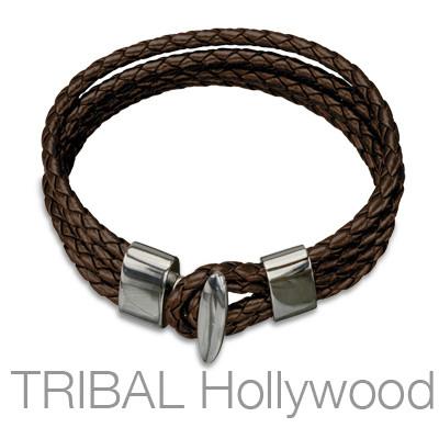 QUARTERDECK BROWN Braided Multi-strand Mens Leather Bracelet