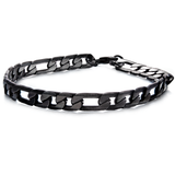 BLACK EON Black Steel Flat Figaro Link Bracelet for Men