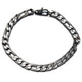 BLACK EON Black Steel Flat Figaro Link Bracelet for Men