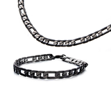 BLACK EON Black Steel Flat Figaro Link Bracelet for Men