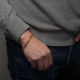 Model Wearing GOLD COAST 8mm Miami Cuban Link Mens Bracelet in Gold Steel
